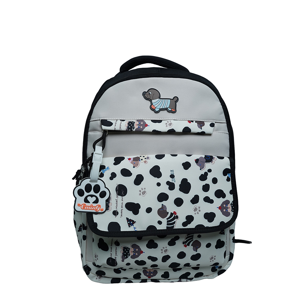 Cute Dachshund Dog Print Multi-Pocket School Backpack for Kids-SB6091-Black