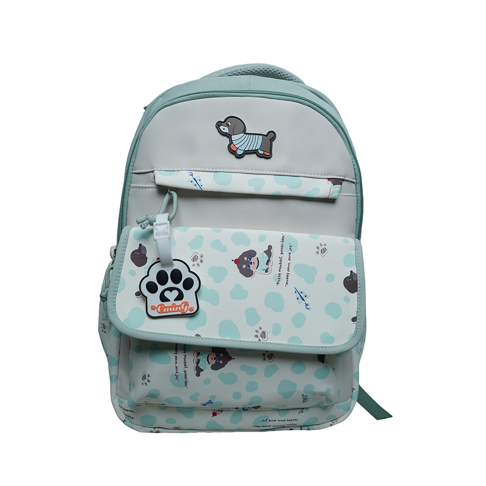 Cute Dachshund Dog Print Multi-Pocket School Backpack for Kids-SB6091-Blue Green