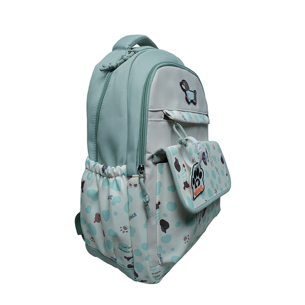 Cute Dachshund Dog Print Multi-Pocket School Backpack for Kids-SB6091-Blue Green