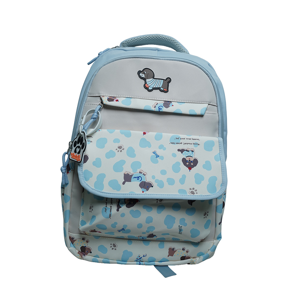 Cute Dachshund Dog Print Multi-Pocket School Backpack for Kids-SB6091-Blue
