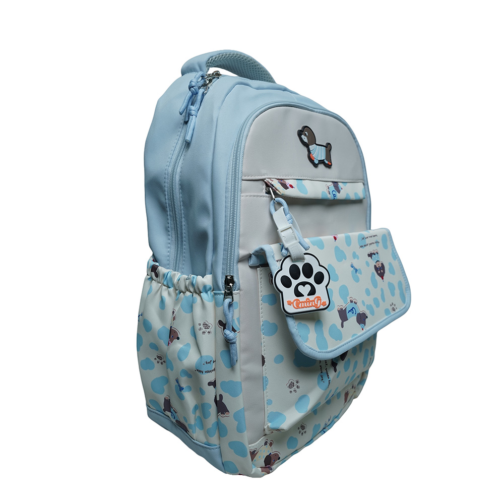 Cute Dachshund Dog Print Multi-Pocket School Backpack for Kids-SB6091-Blue
