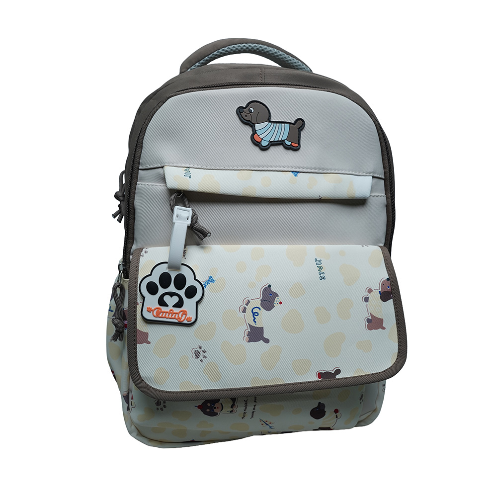Cute Dachshund Dog Print Multi-Pocket School Backpack for Kids-SB6091-Brown