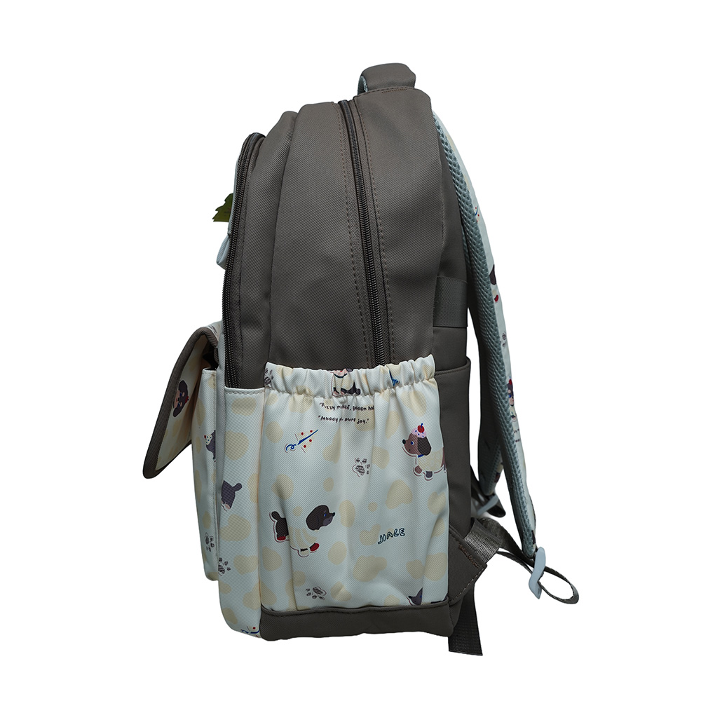 Cute Dachshund Dog Print Multi-Pocket School Backpack for Kids-SB6091-Brown