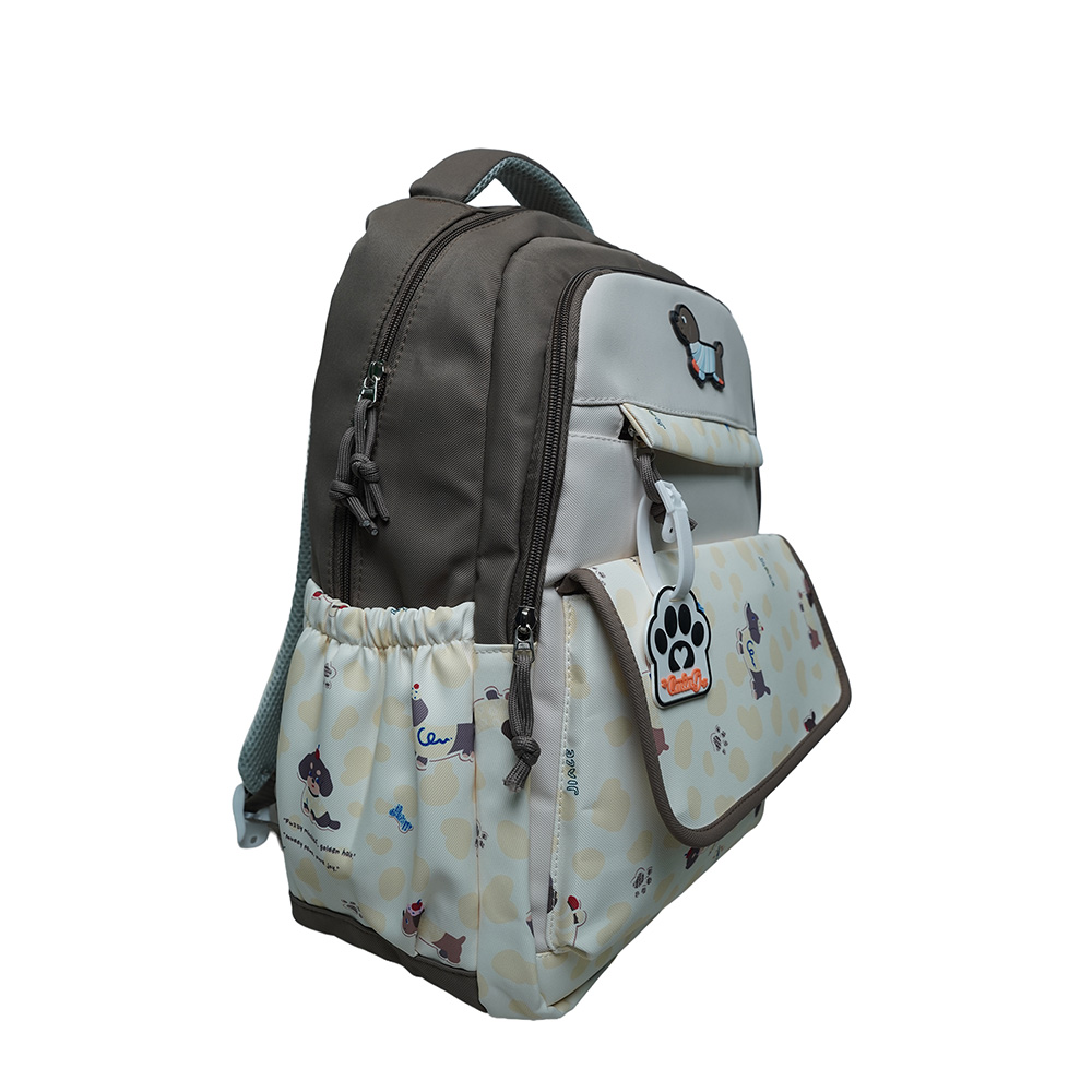 Cute Dachshund Dog Print Multi-Pocket School Backpack for Kids-SB6091-Brown