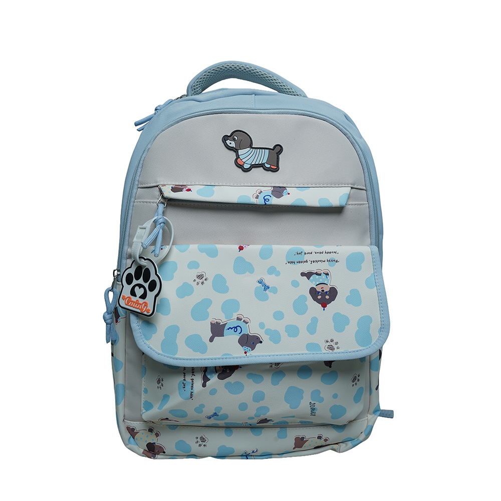 Cute Dachshund Dog Print Multi-Pocket School Backpack for Kids-SB6091-Light Blue
