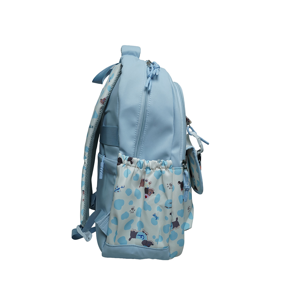 Cute Dachshund Dog Print Multi-Pocket School Backpack for Kids-SB6091-Light Blue