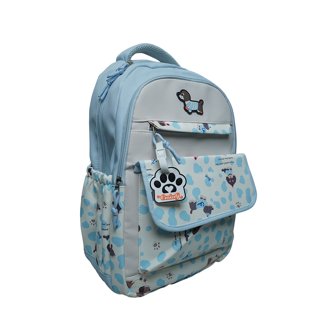 Cute Dachshund Dog Print Multi-Pocket School Backpack for Kids-SB6091-Light Blue