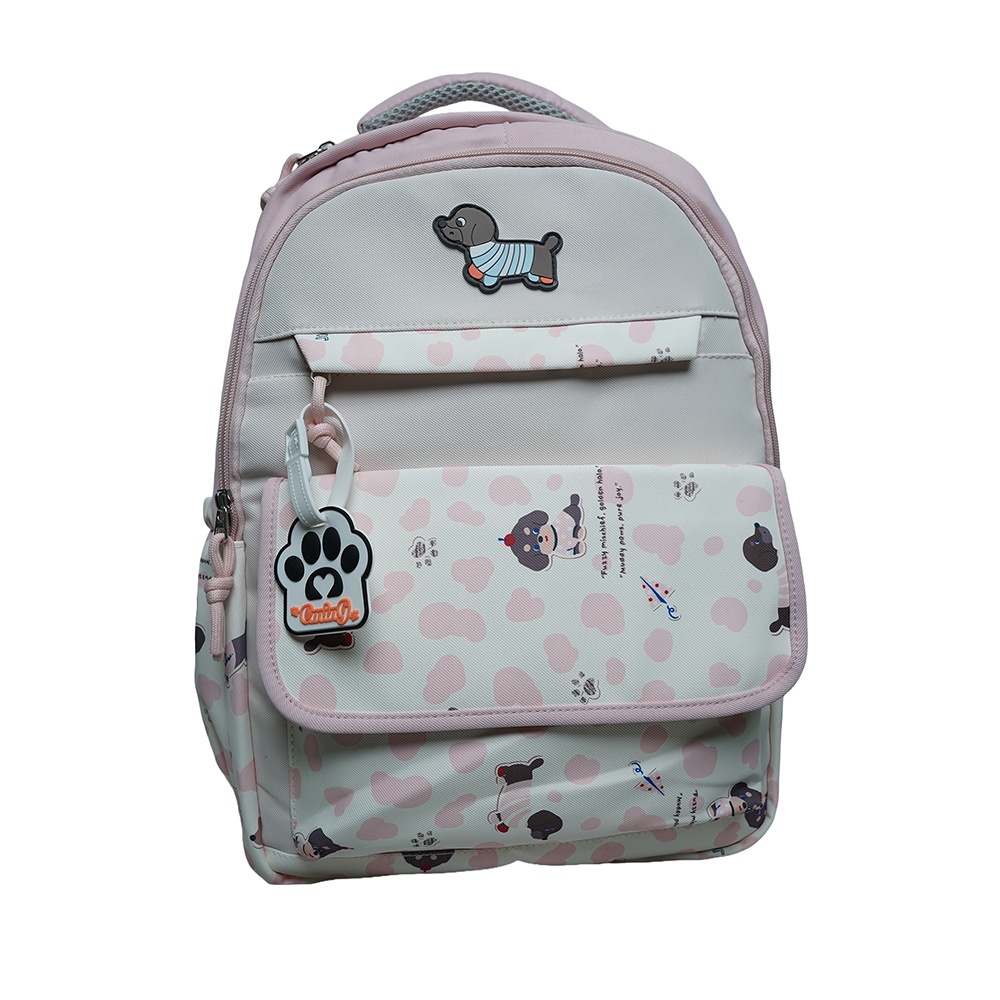 Cute Dachshund Dog Print Multi-Pocket School Backpack for Kids-SB6091-Pink