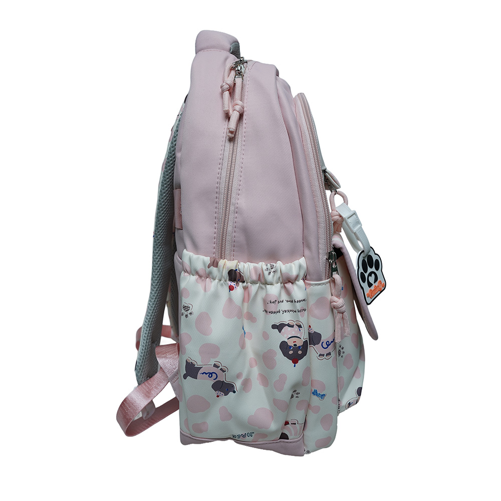 Cute Dachshund Dog Print Multi-Pocket School Backpack for Kids-SB6091-Pink