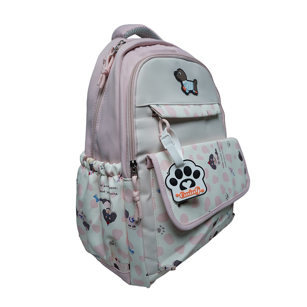 Cute Dachshund Dog Print Multi-Pocket School Backpack for Kids-SB6091-Pink
