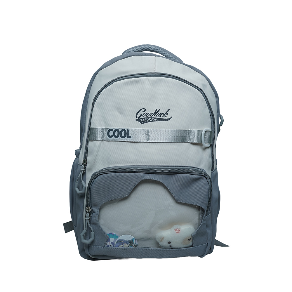 Kids Utility School Backpack with Transparent Pocket-SB23165-Ash