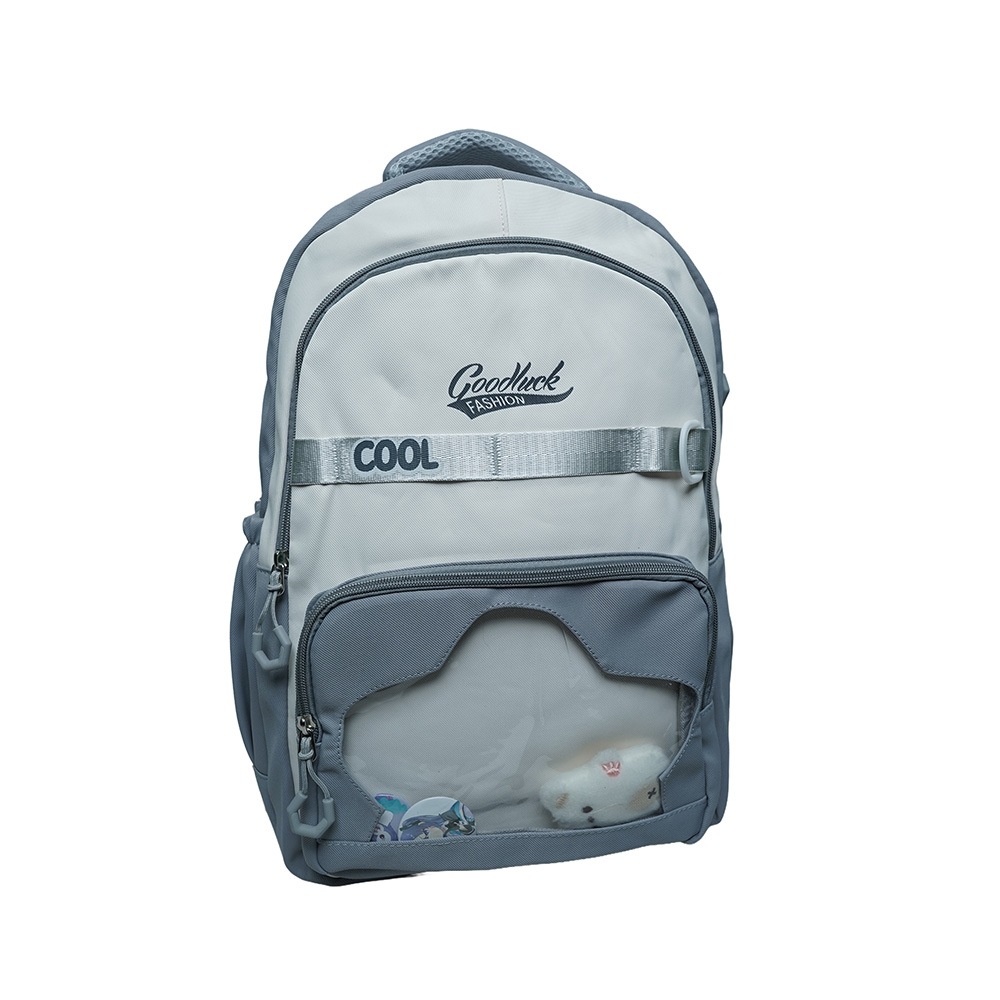Kids Utility School Backpack with Transparent Pocket-SB23165-Ash