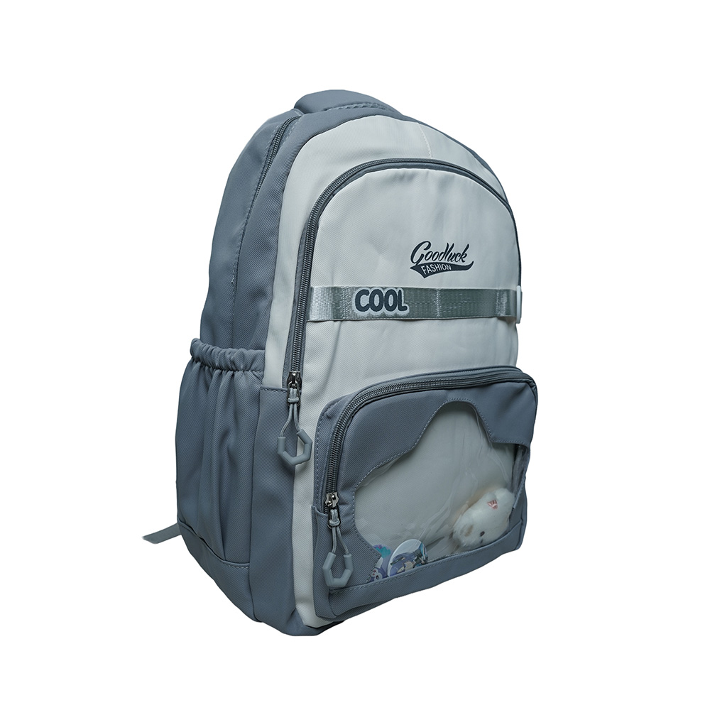 Kids Utility School Backpack with Transparent Pocket-SB23165-Ash