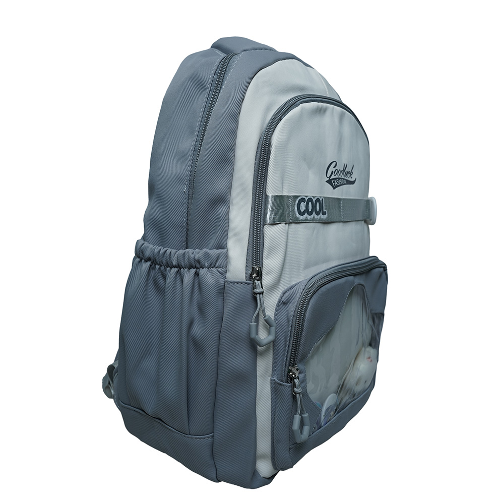 Kids Utility School Backpack with Transparent Pocket-SB23165-Ash