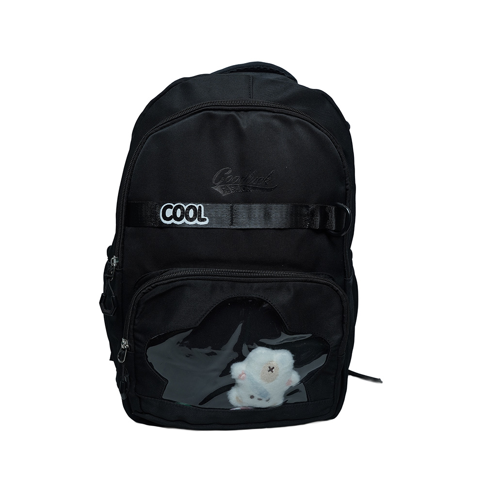 Kids Utility School Backpack with Transparent Pocket-SB23165-Black