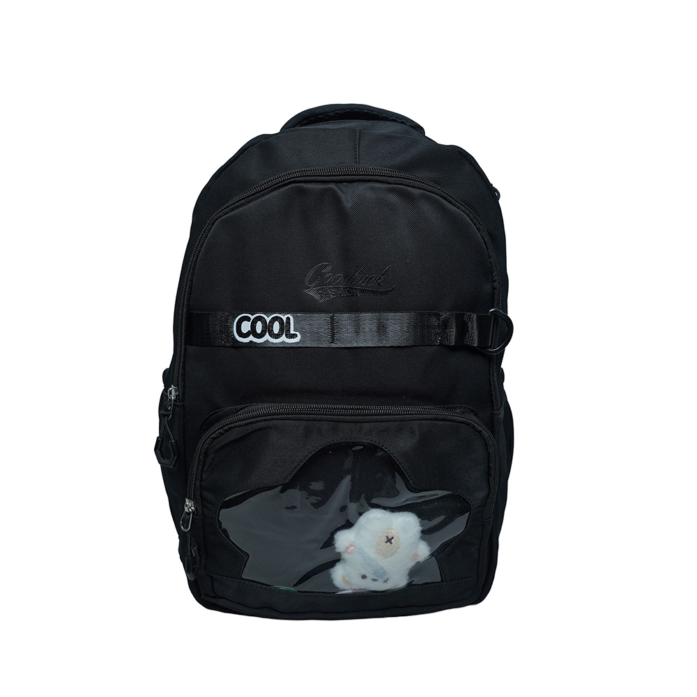 Kids Utility School Backpack with Transparent Pocket-SB23165-Black