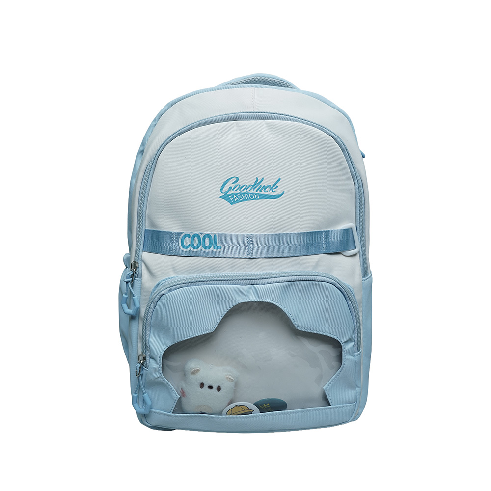 Kids Utility School Backpack with Transparent Pocket-SB23165-Blue