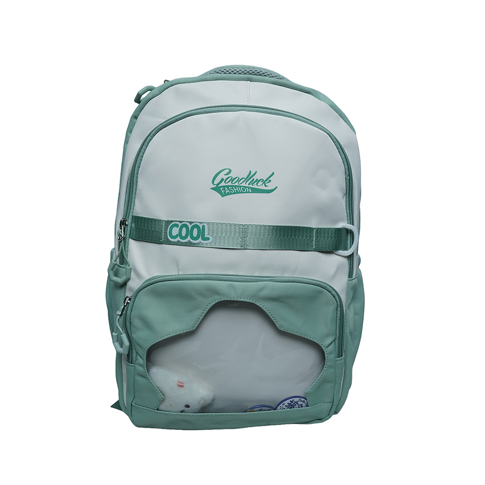 Kids Utility School Backpack with Transparent Pocket-SB23165-Green