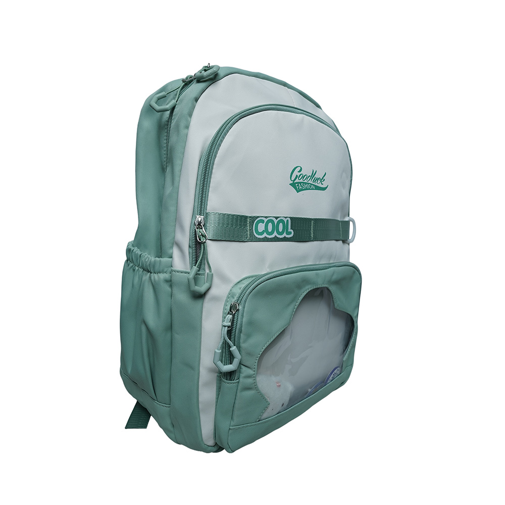 Kids Utility School Backpack with Transparent Pocket-SB23165-Green