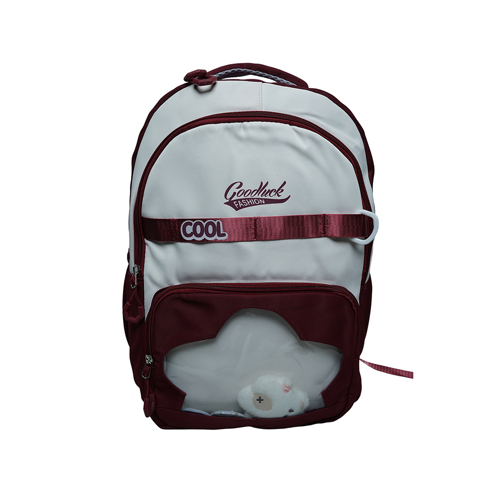 Kids Utility School Backpack with Transparent Pocket-SB23165-Marron