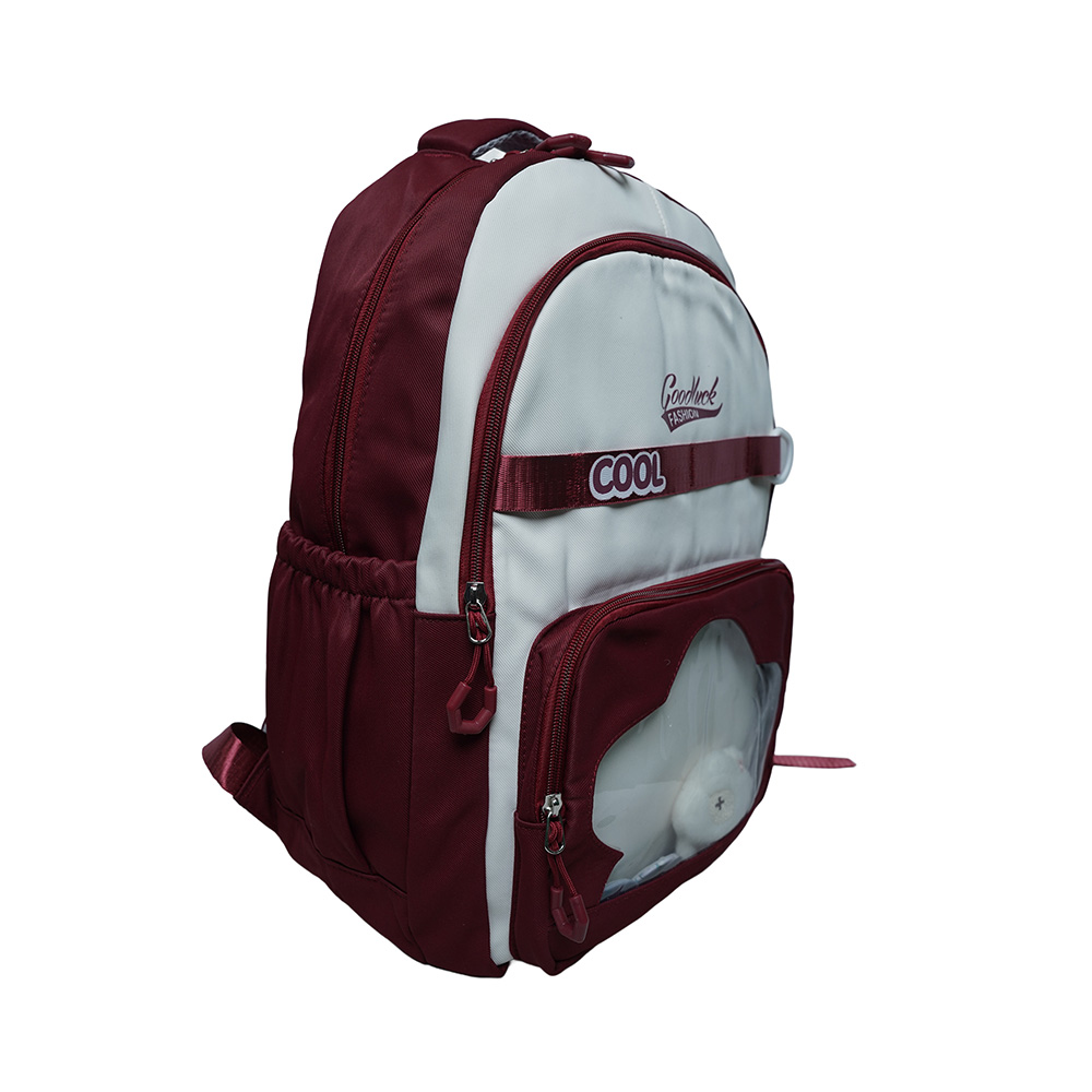 Kids Utility School Backpack with Transparent Pocket-SB23165-Marron