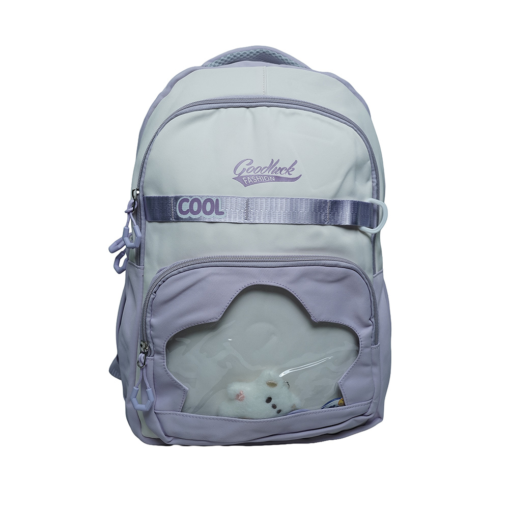 Kids Utility School Backpack with Transparent Pocket-SB23165-Purple
