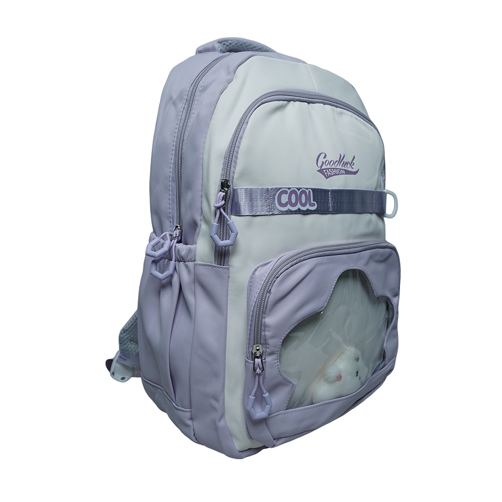 Kids Utility School Backpack with Transparent Pocket-SB23165-Purple